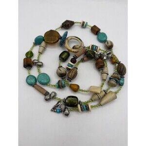 Turquoise Bone Wood Beaded Belt Southwestern Tribal Silver Spacer Green Strand